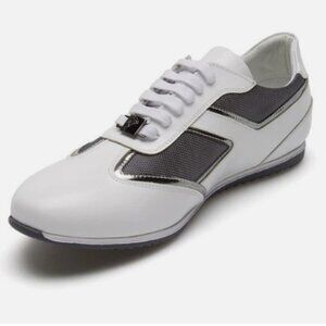 Versace Collection Men's White & Silver Metallic Fancy Sneaker - Size US 8